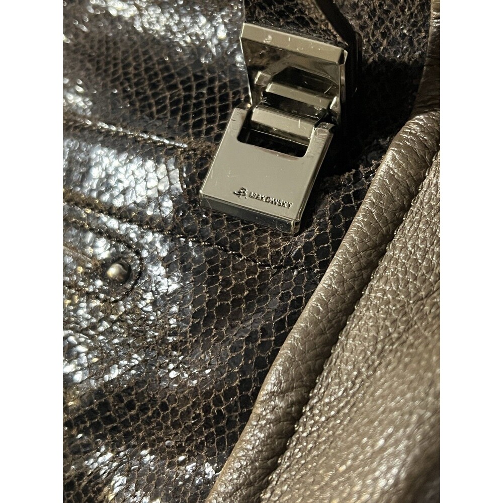 B. Makowsky Brown Animal Print Satchel with Silver Zipper Accents for Women - Picture 9 of 12